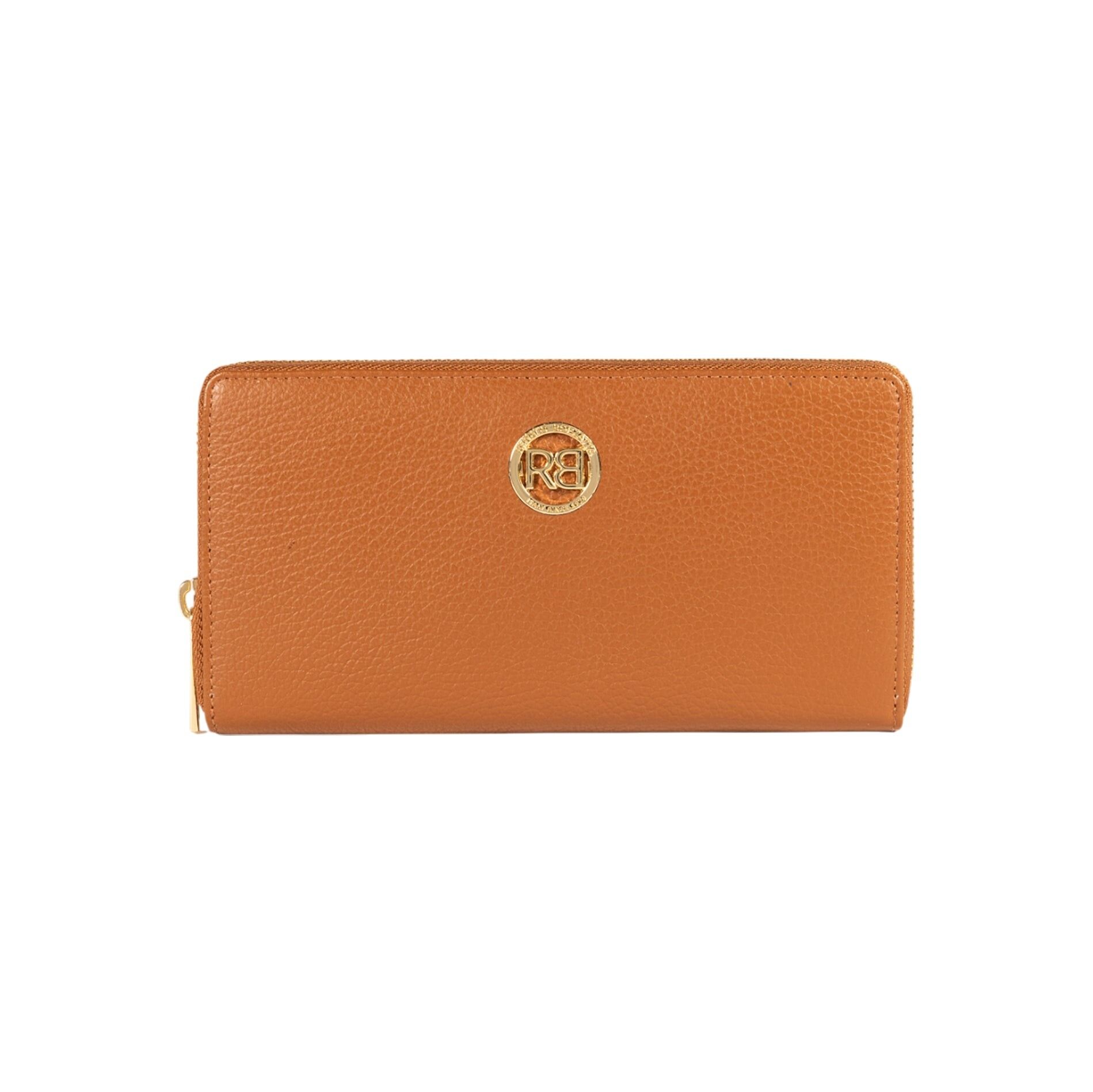 RB1081GS | Women's Zip Around Wallet Made in Italy in Genuine Dollar Grain Leather. Cognac color.Dimensions: 20 x 10 x 2.5 cm