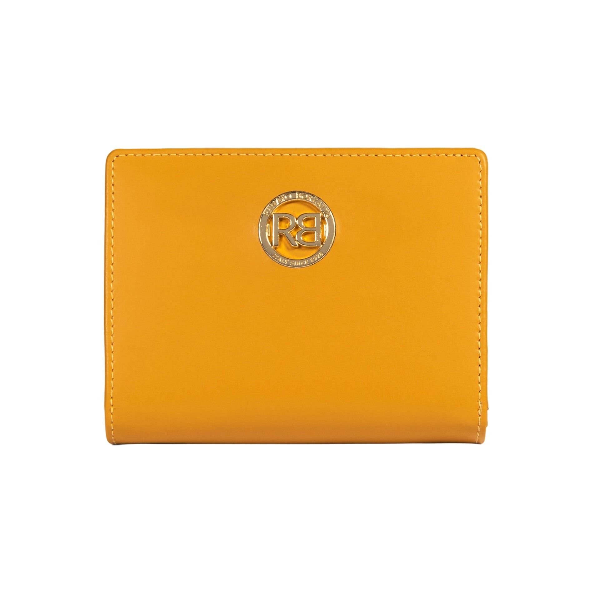 RB1083GAR | Women's Wallet Made in Italy in Genuine Smooth Matte Leather. Mustard color.Dimensions (when closed): 13 x 9 x 2.5 cm
