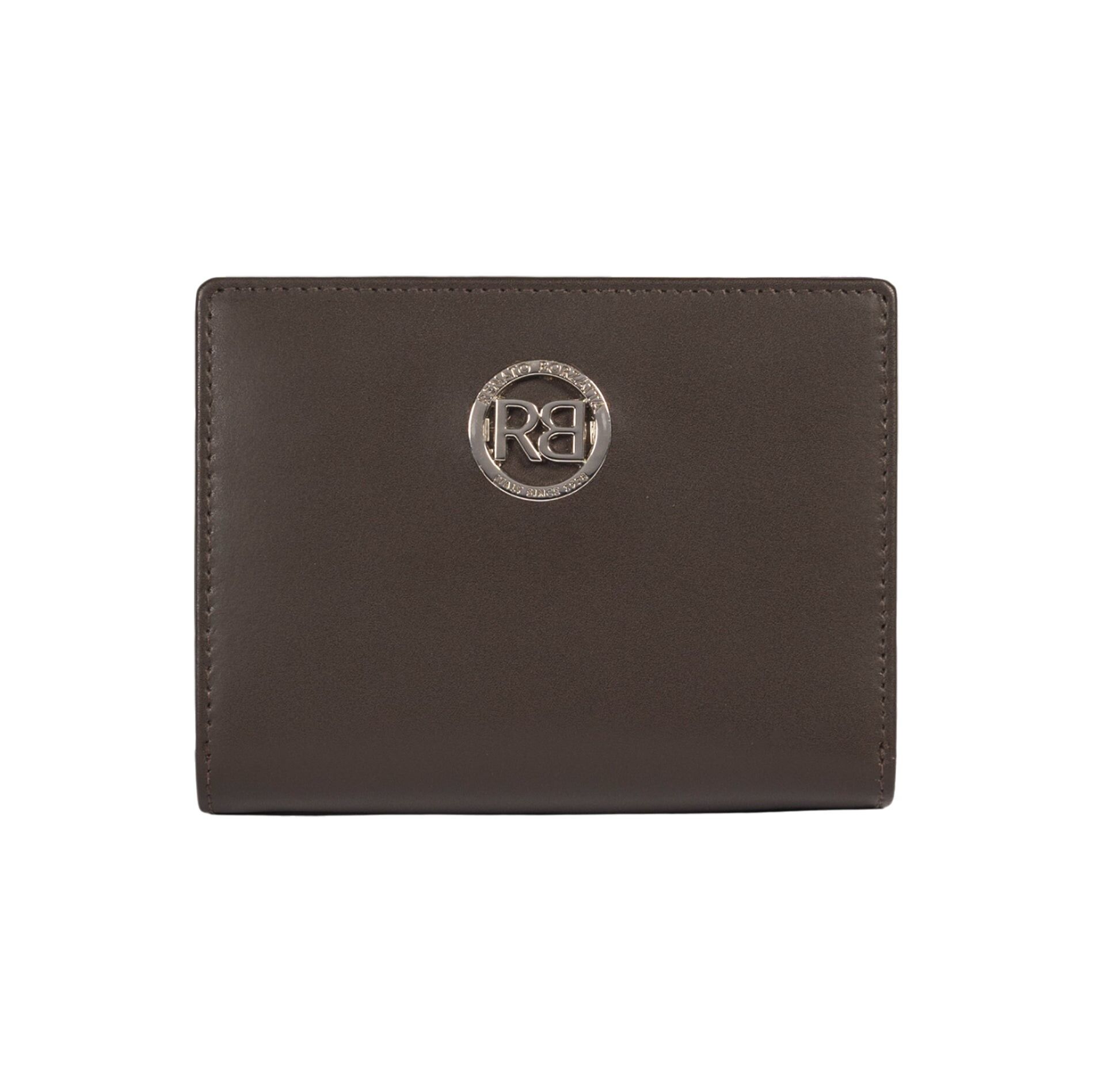 RB1083SB | Women's Wallet Made in Italy in Genuine Smooth Matte Leather. Dark brown color.Dimensions (when closed): 13 x 9 x 2.5 cm