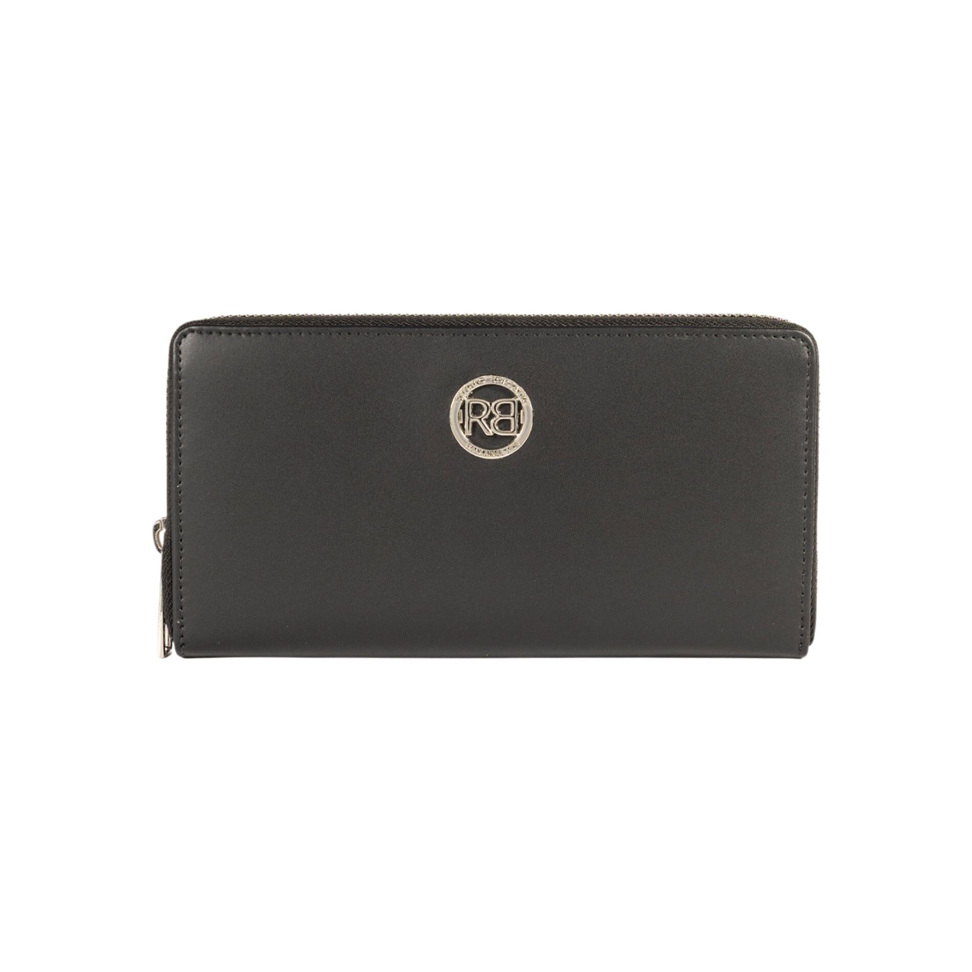 RB1084SA | Women's Zip Around Wallet Made in Italy in Genuine Smooth Matte Leather. Colour Black.Dimensions: 20 x 10 x 2.5 cm