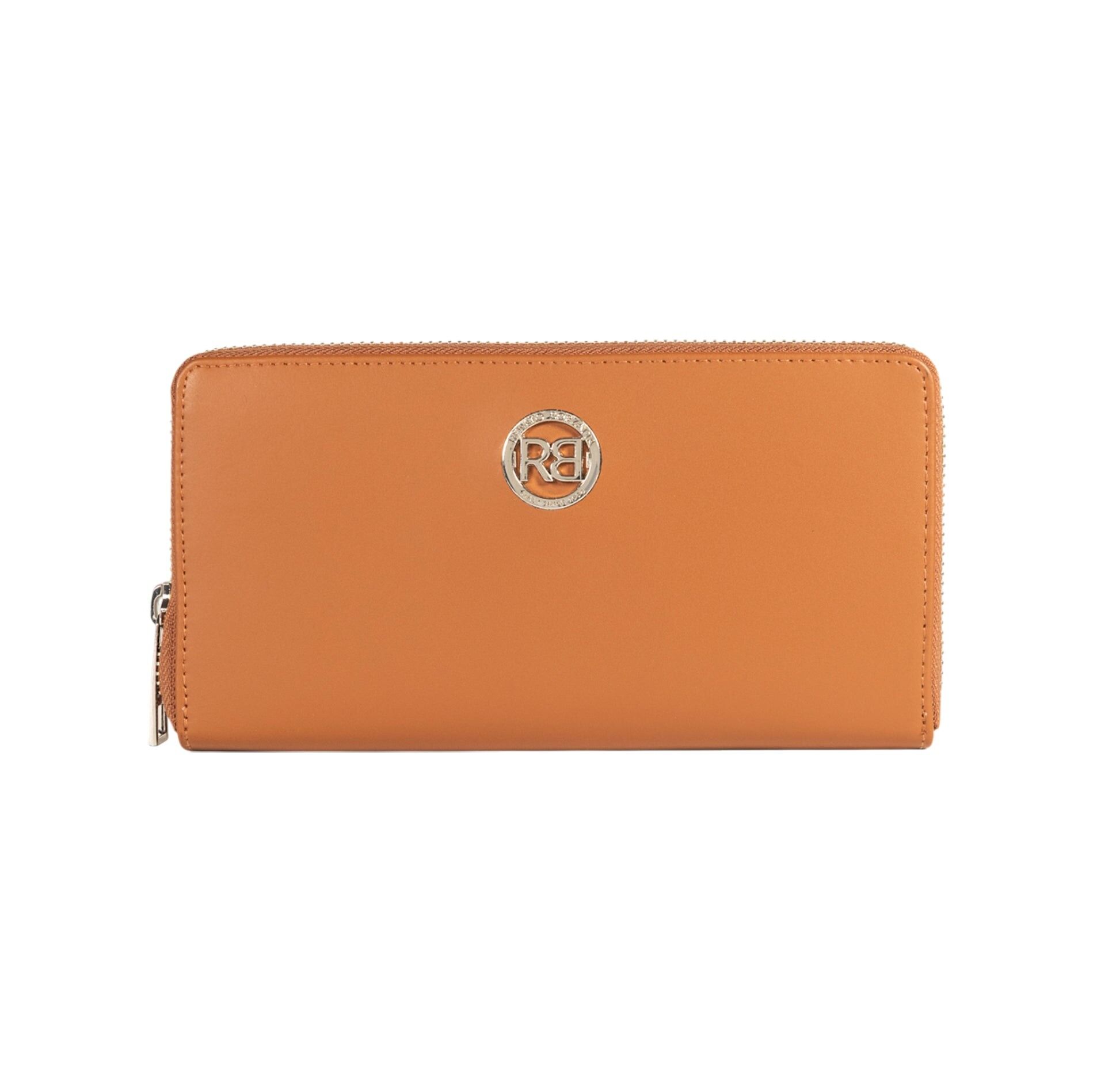 RB1084SS | Women's Zip Around Wallet Made in Italy in Genuine Smooth Matte Leather. Cognac color.Dimensions: 20 x 10 x 2.5 cm