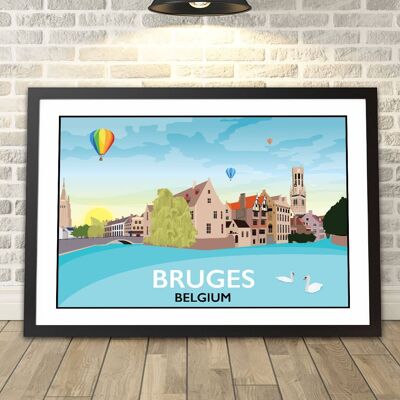 Bruges, Rozenhoedkaai Canal, Belgium Print__A3