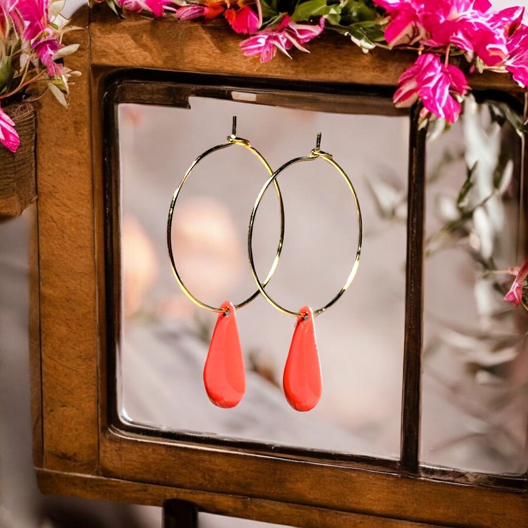 Boucles d'oreilles "JACQUELINE" charms sequin émaillé dorées or fin