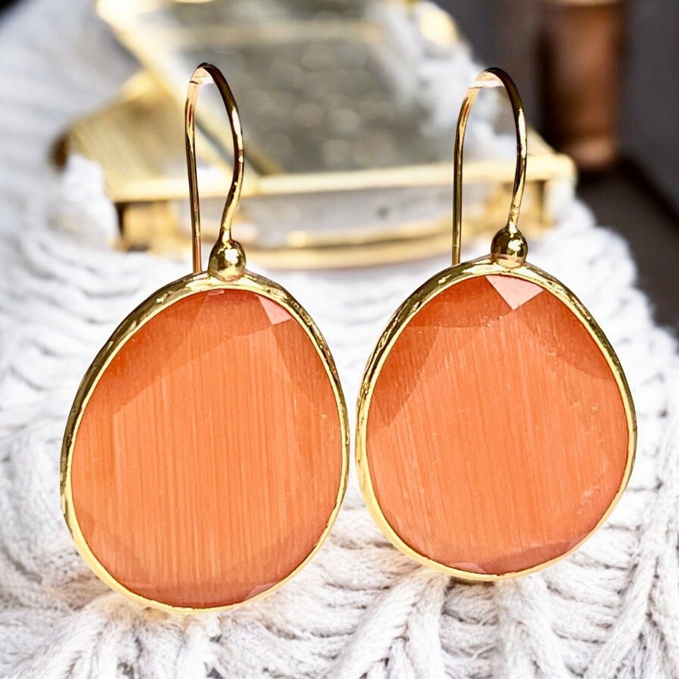 "HONOLULU" earrings natural stone Orange Agate gilded with fine gold