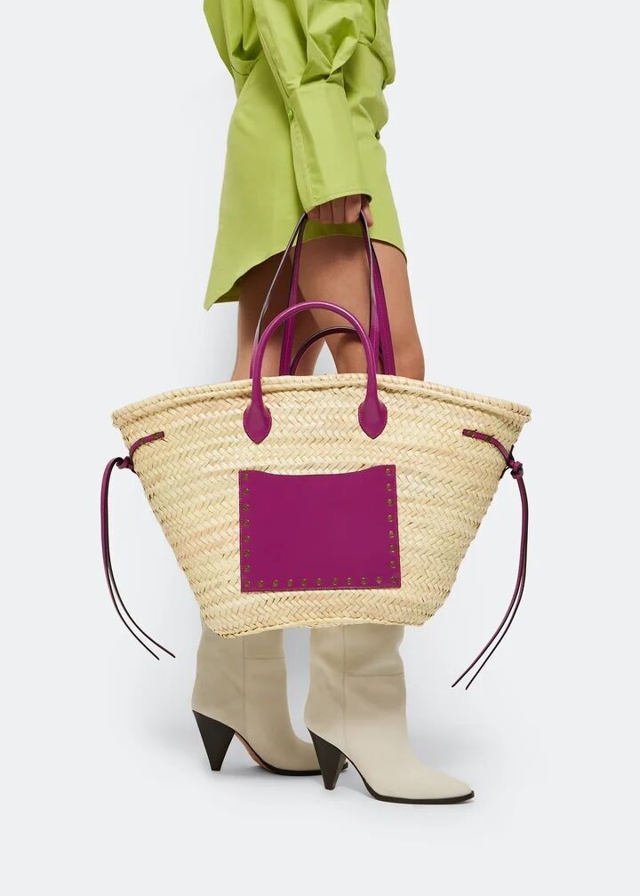 Handgefertigte Strohtasche mit Lederbesatz und Schulterriemen – Boho-Chic-Sommerkorbtasche