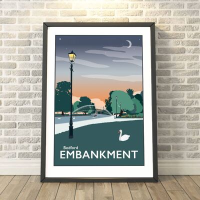 Bedford Embankment, Bedfordshire Dusk Print__A3
