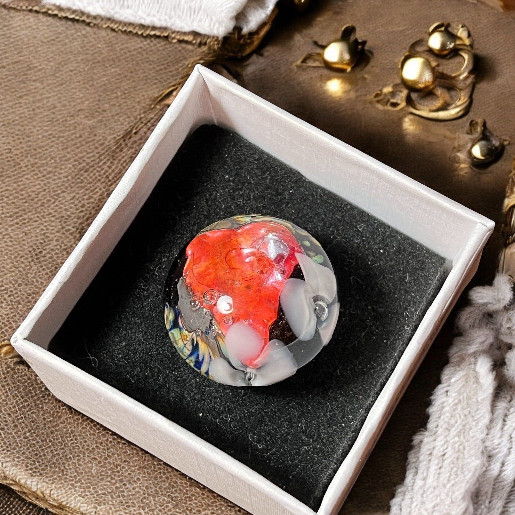 cabochon ring in lampwork glass