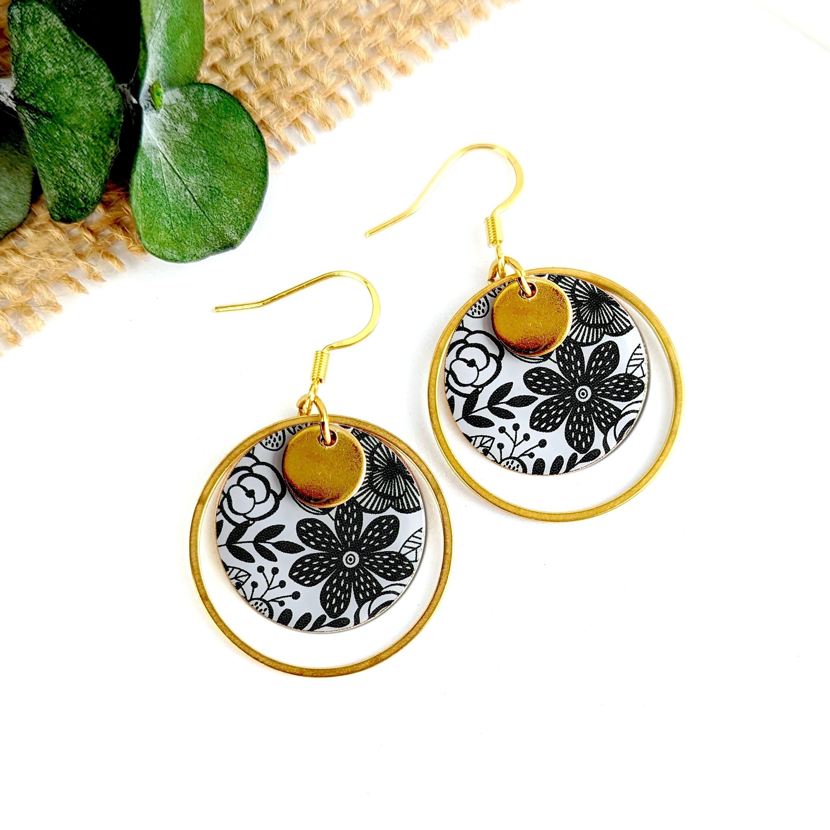 Black and white resin dangle earrings for women