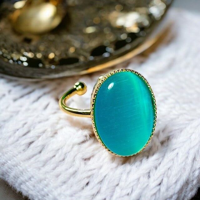 Feiner goldvergoldeter „ALEJANDRA“-Ring aus blauem Achatstein