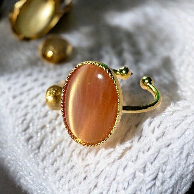 Bague "LOLITA " dorée or fin en pierre d' agate rose