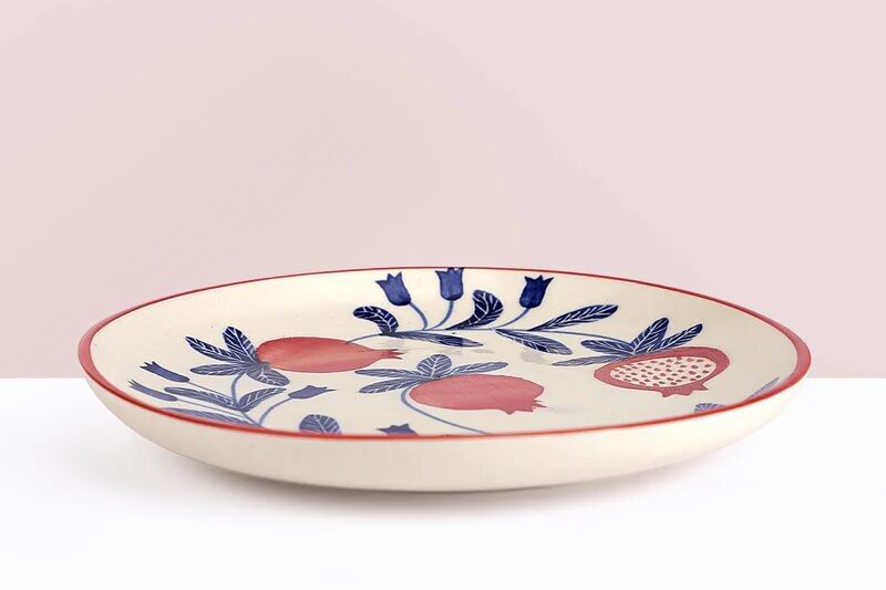 Plato indio Anaar rojo de 18 x 2,5 cm de cerámica | Juego de 4 para aperitivos y postres hechos a mano | Vajilla artesanal al por mayor