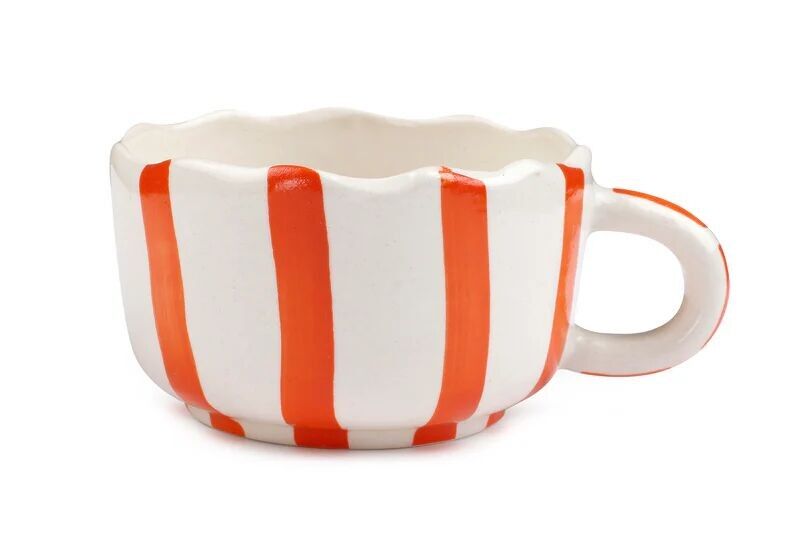 Taza de café de cerámica ondulada de color naranja 2.9x3.Juego de 2 tazas esculturales de 23 cm | Artículos de bebida artesanales al por mayor