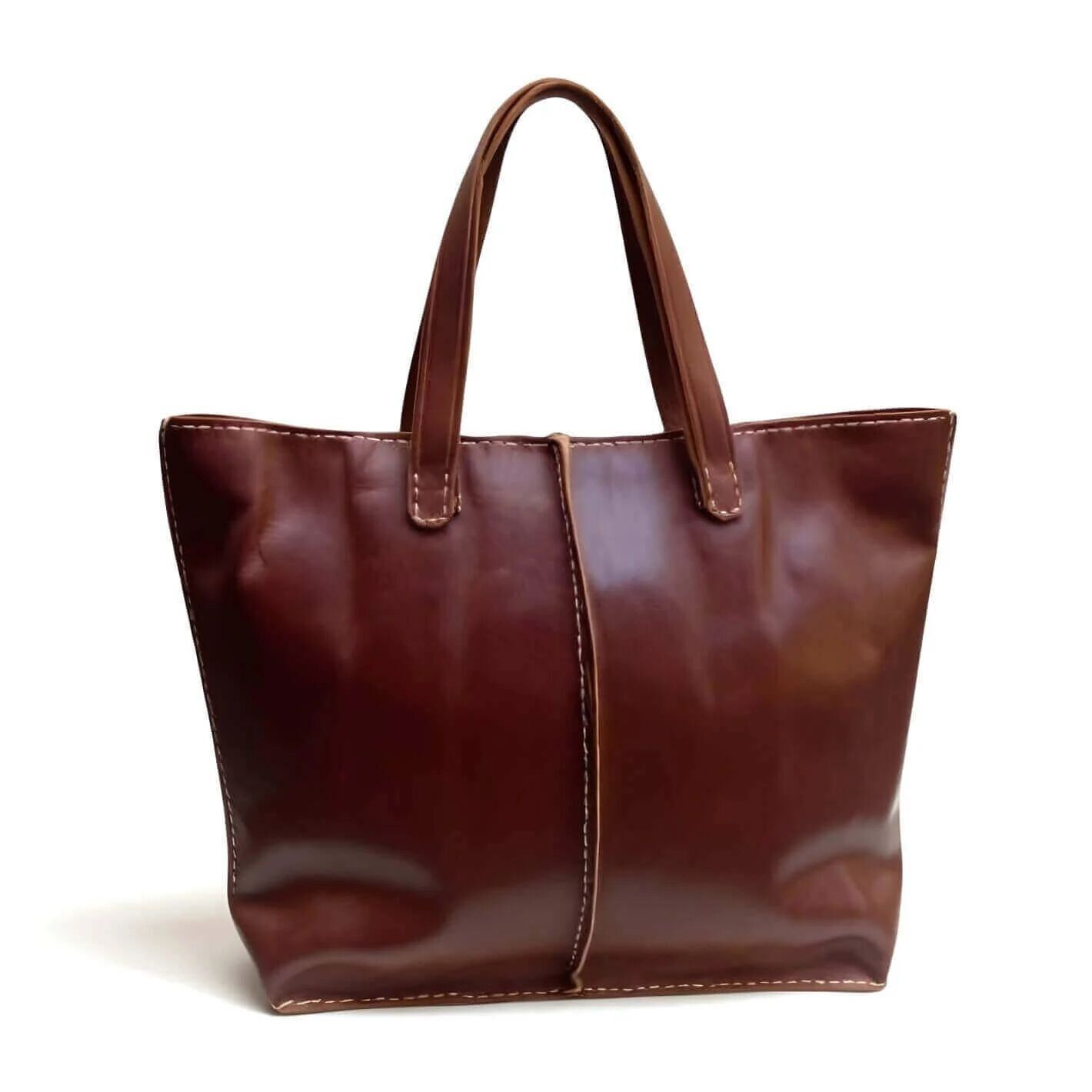 Sac cabas en cuir cognac - Fait main - Idéal pour le shopping, le travail ou les voyages