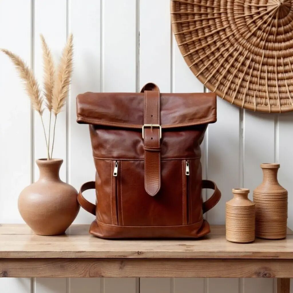 Sac à dos en cuir à fermeture enroulable - Fait main 15.Sac de voyage 7" Maroc