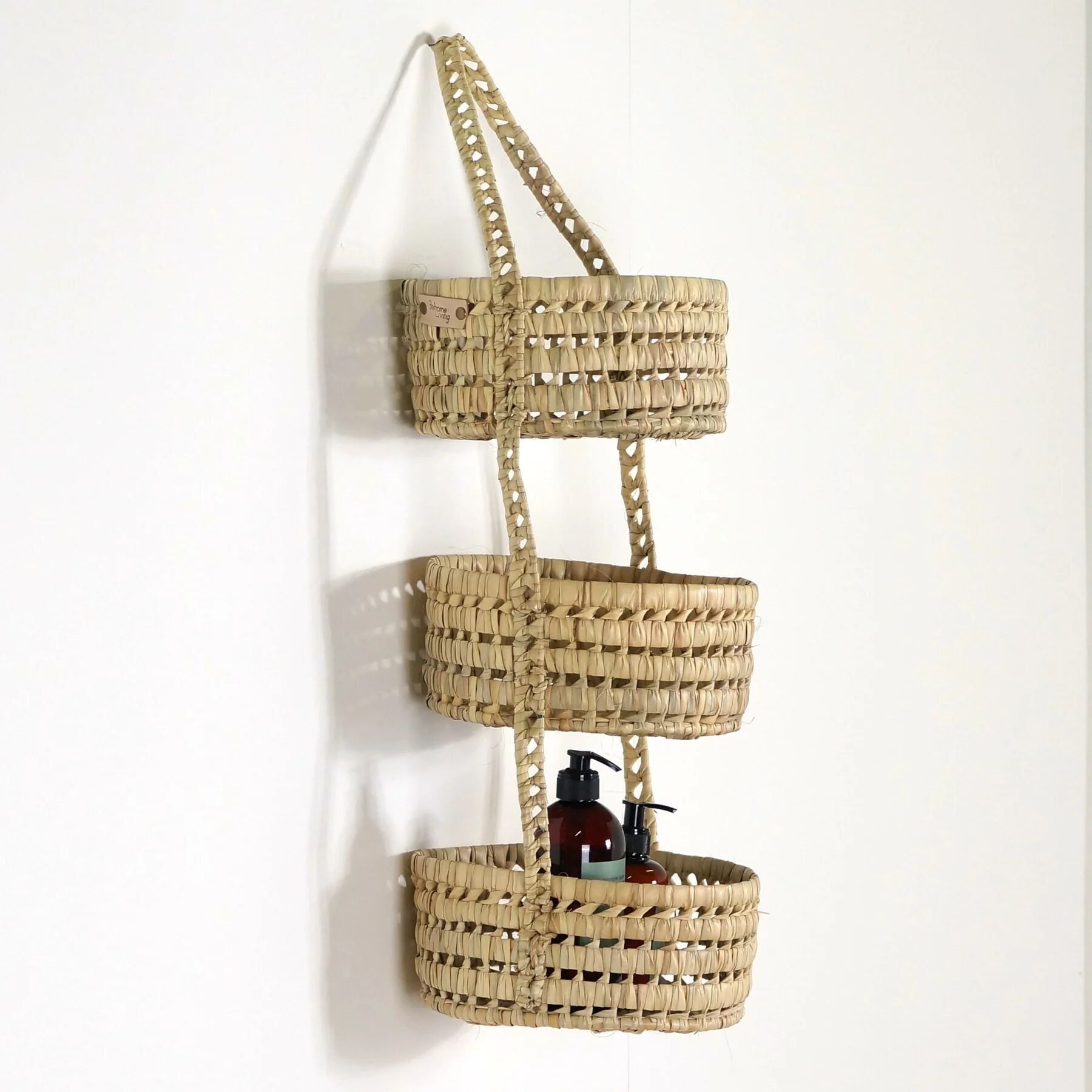 Hängekorb aus Palmblättern – 3-stufige Wandaufbewahrung