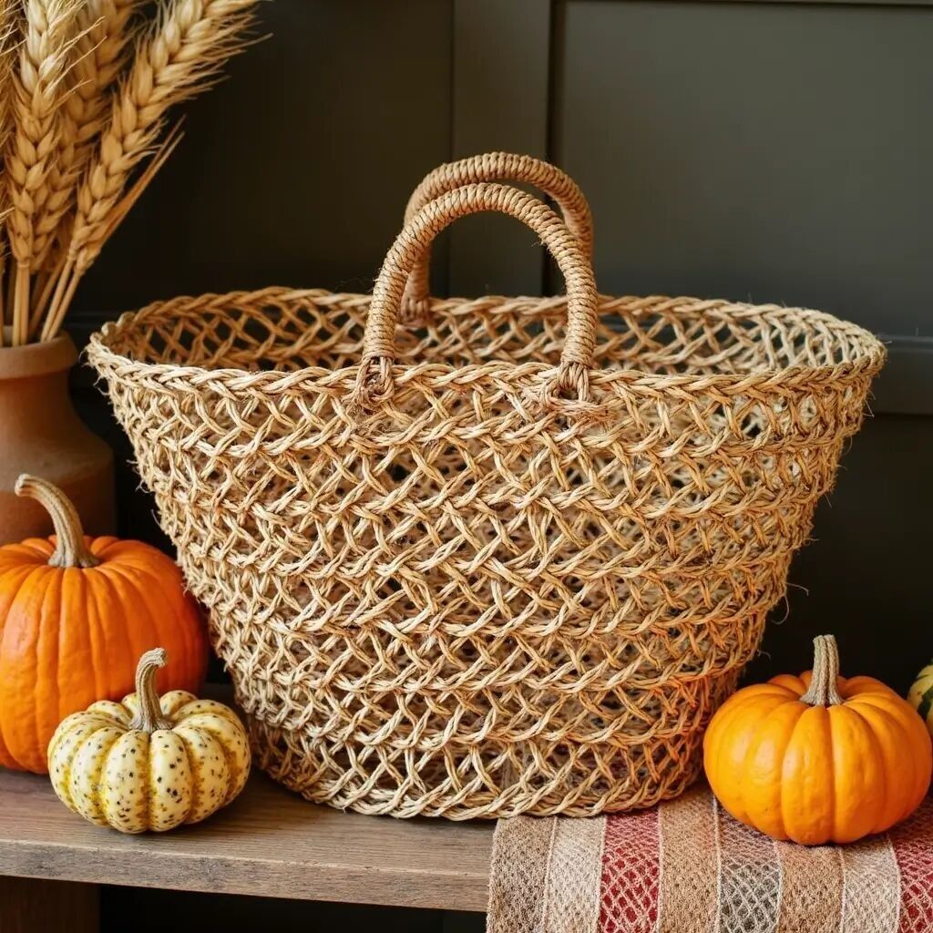 Sac cabas de plage en paille et maille naturelle – Cabas de marché tissé à la main 12×19″