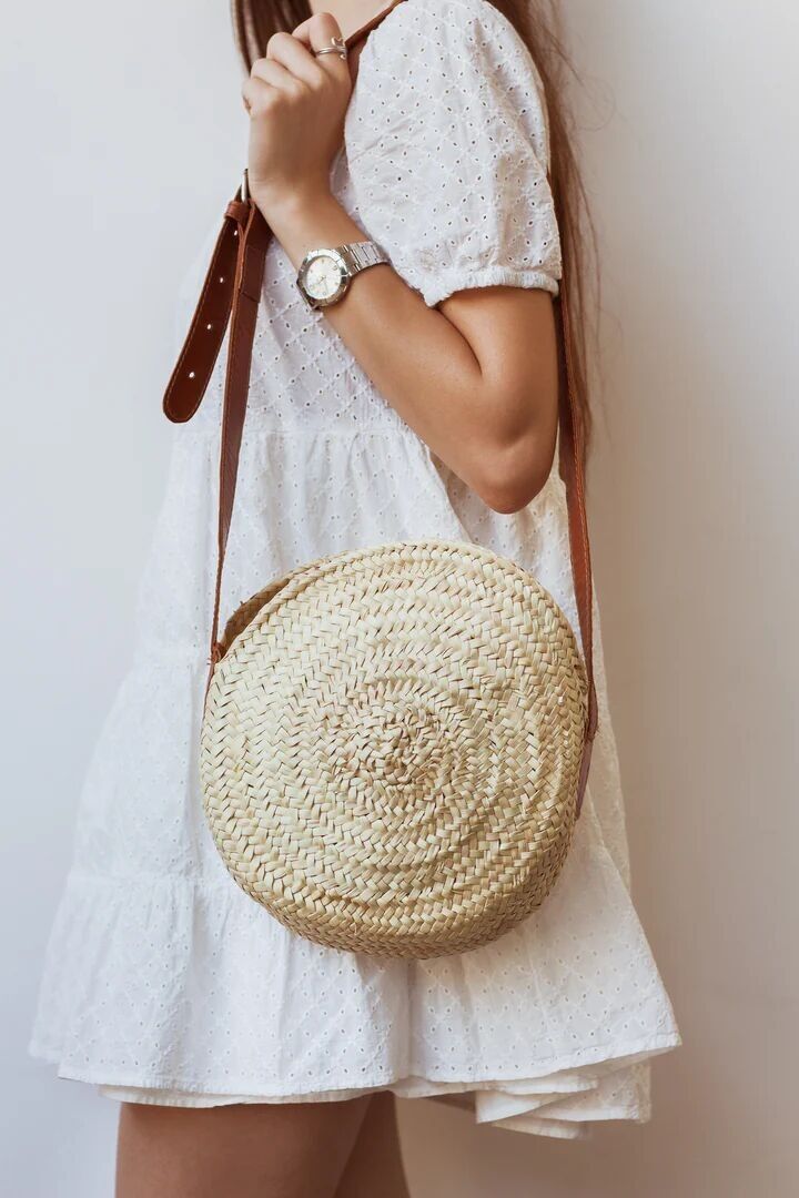 Sac bandoulière Paros - Sac à bandoulière rond en feuille de palmier