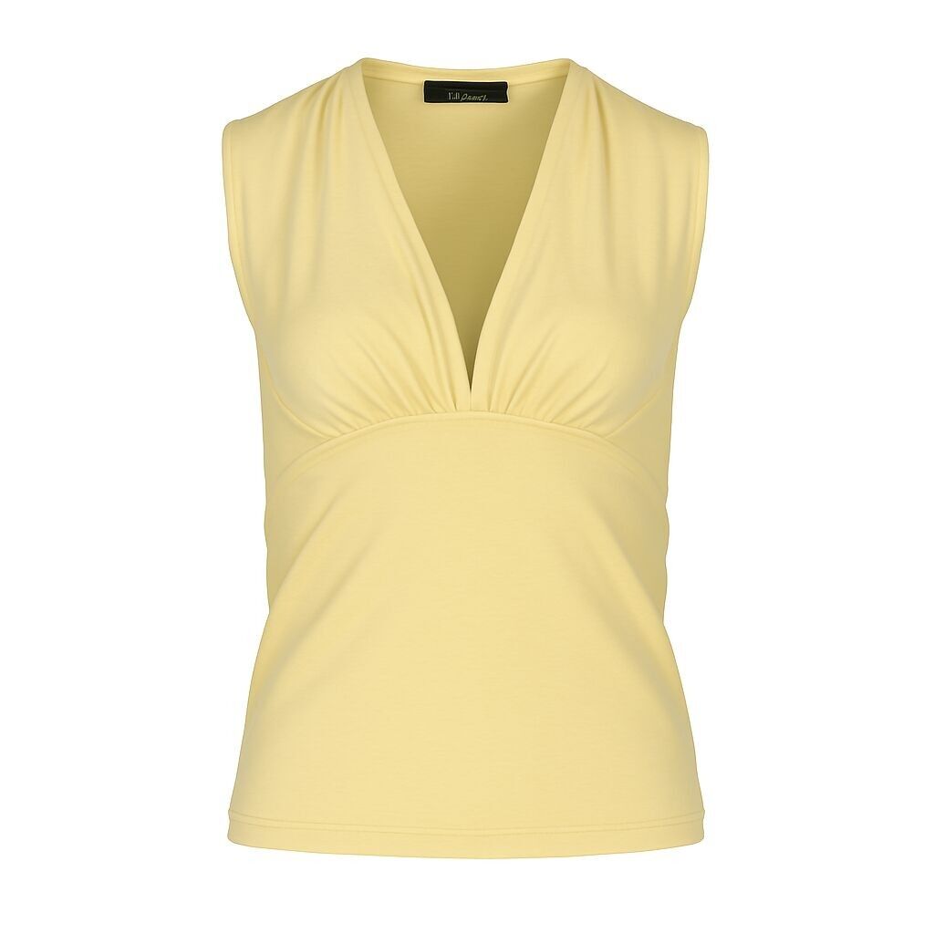 Top aderente senza maniche con scollo a V giallo – Tessuto morbido in misto viscosa