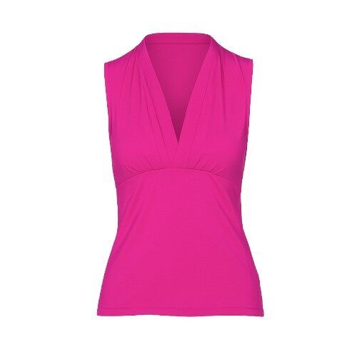 Top senza maniche drappeggiato con scollo a V in fucsia