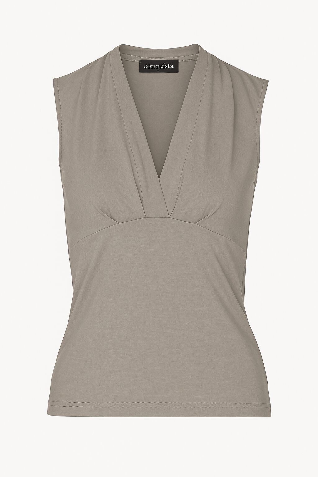 Top aderente senza maniche con scollo a V color tortora – Tessuto morbido in misto viscosa