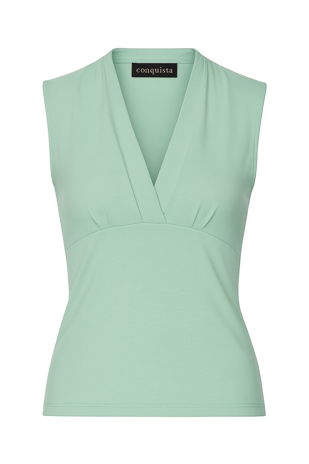 Top aderente senza maniche con scollo a V color verde argento – Tessuto morbido in misto viscosa