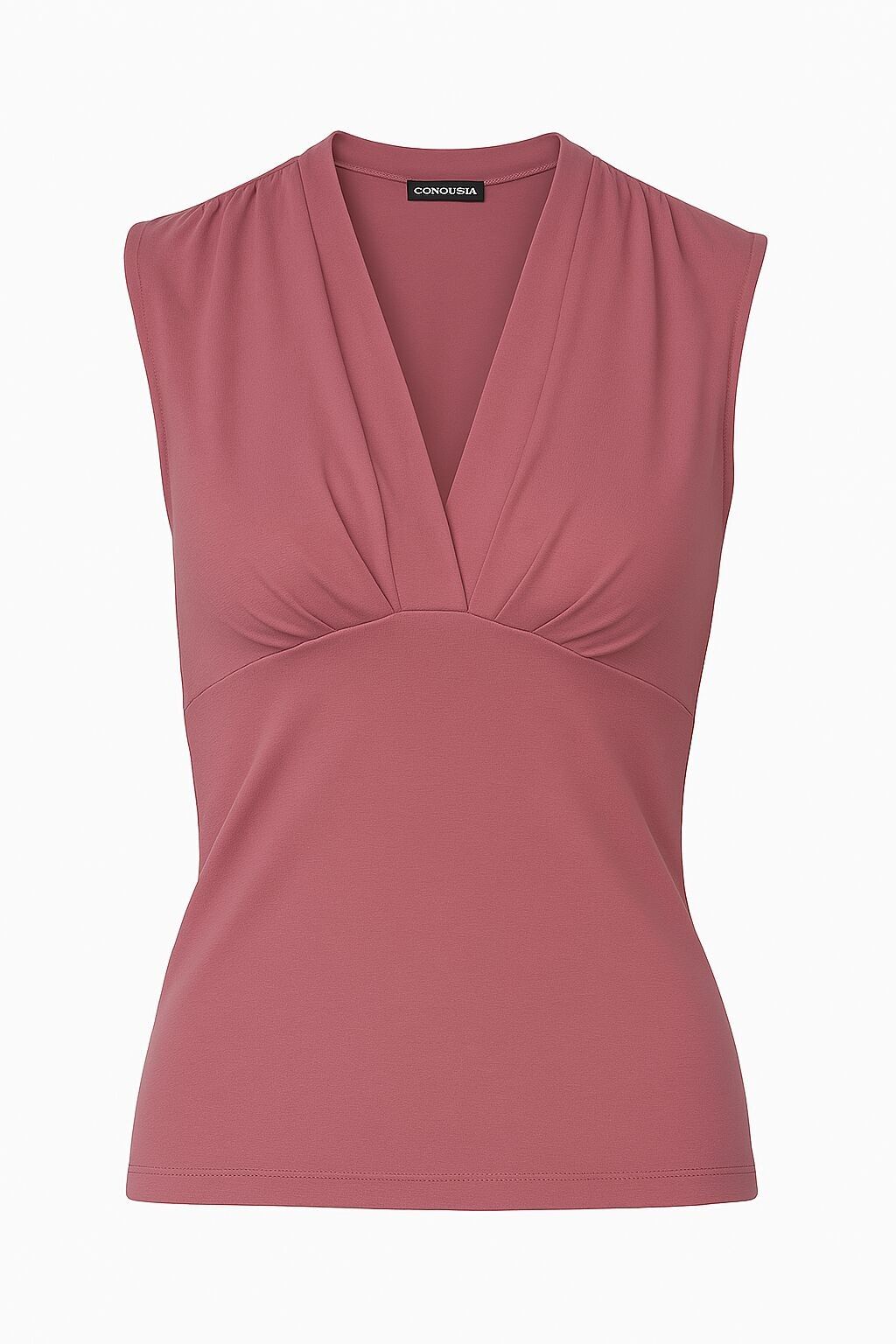 Top aderente senza maniche con scollo a V Dusty Rose – Tessuto morbido in misto viscosa