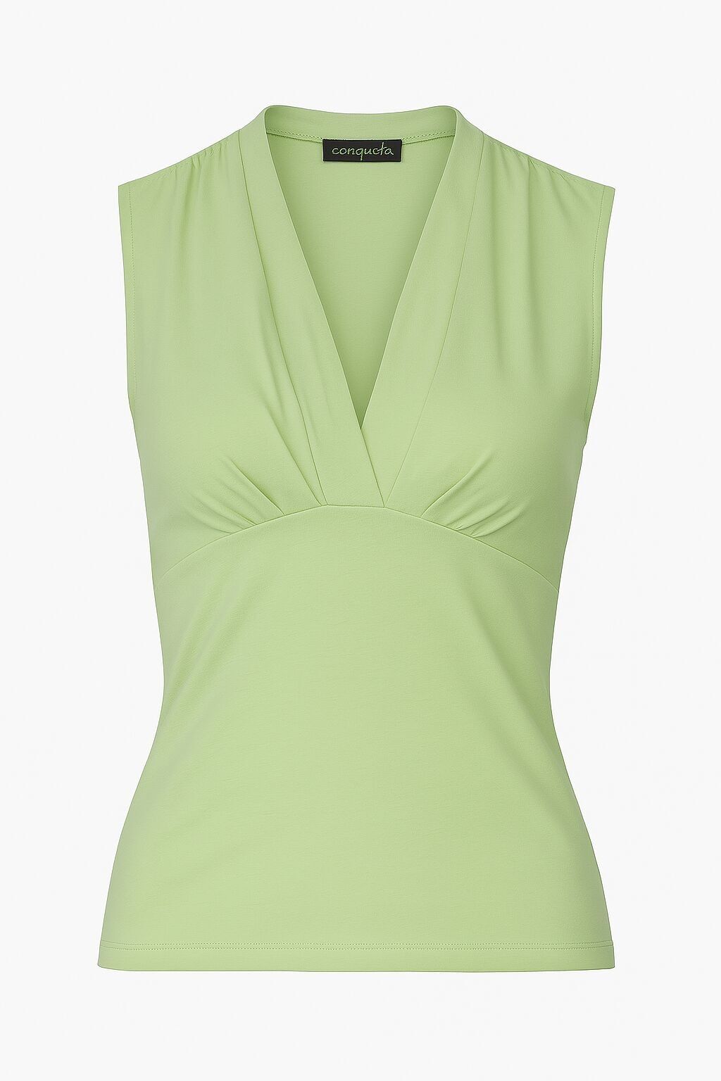 Top aderente senza maniche con scollo a V verde chiaro – Tessuto morbido in misto viscosa