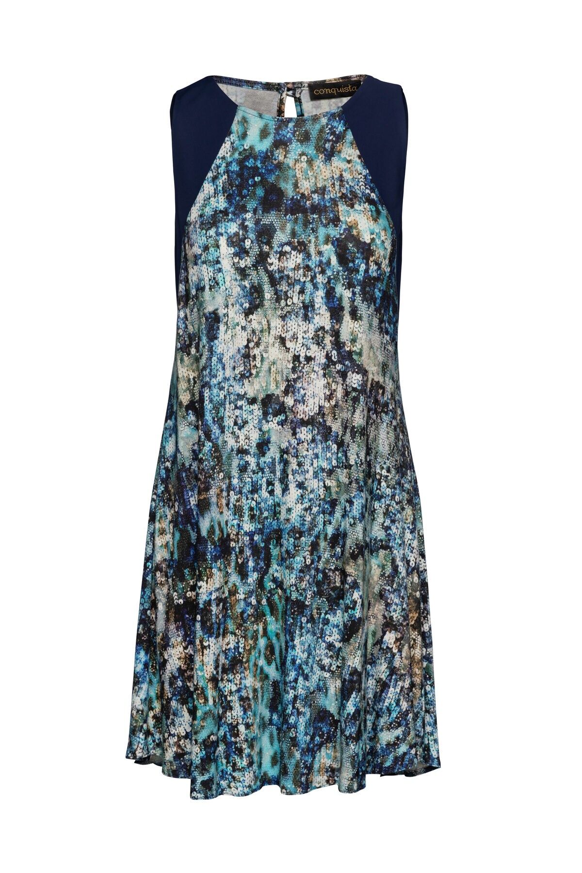 Marineblaues Kleid mit Print