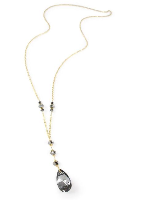 Long gold necklace with Black Diamond crystals