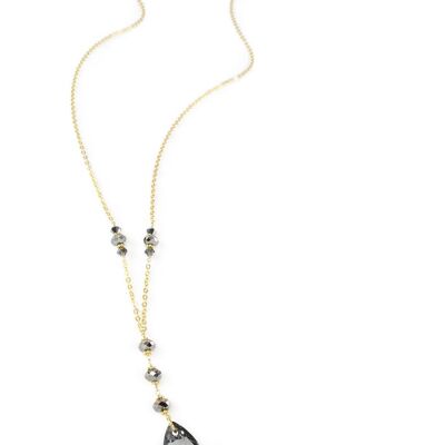 Long gold necklace with Black Diamond Swarovski crystals
