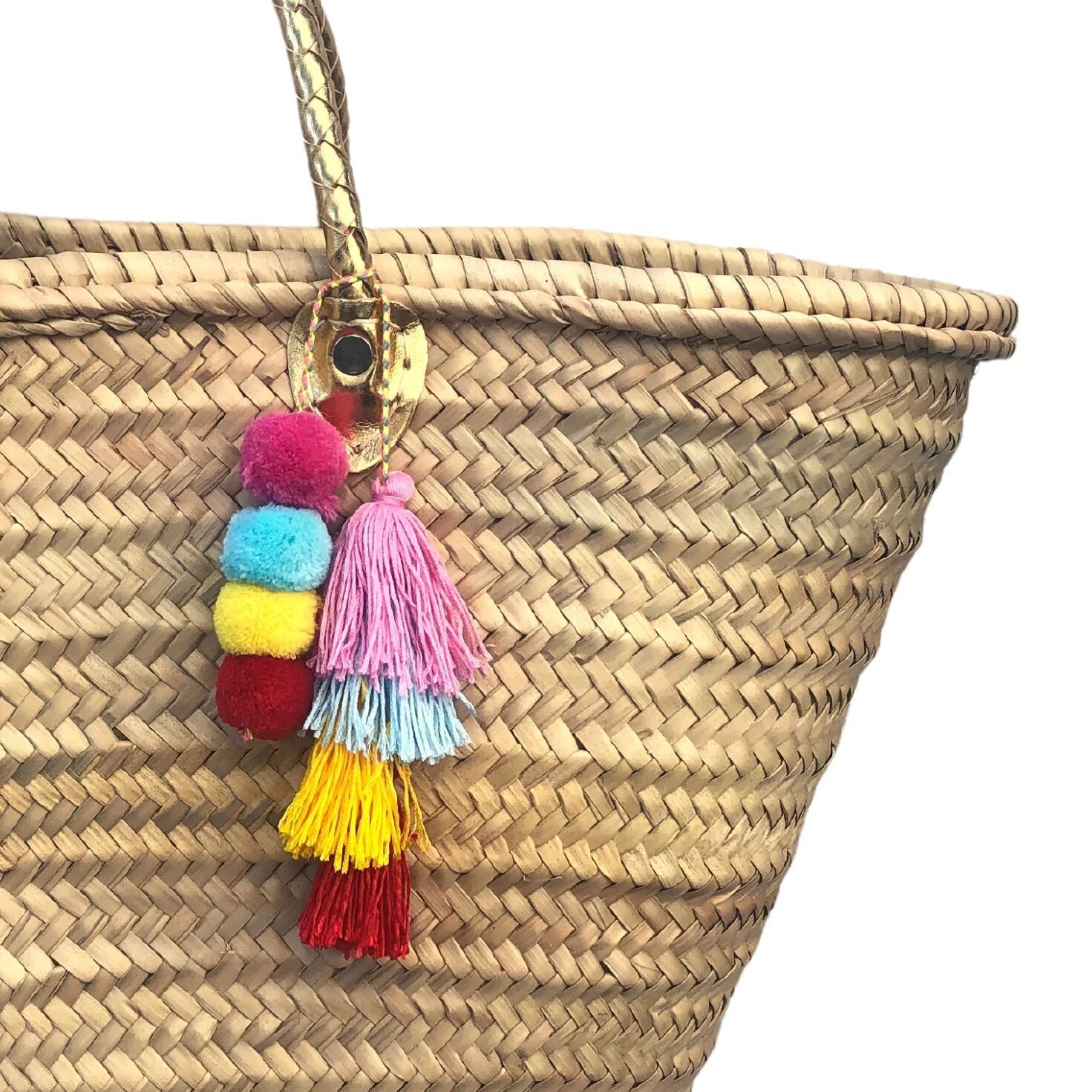 Pompon Fiesta - Accessoire porte-clés coloré pour sac en paille