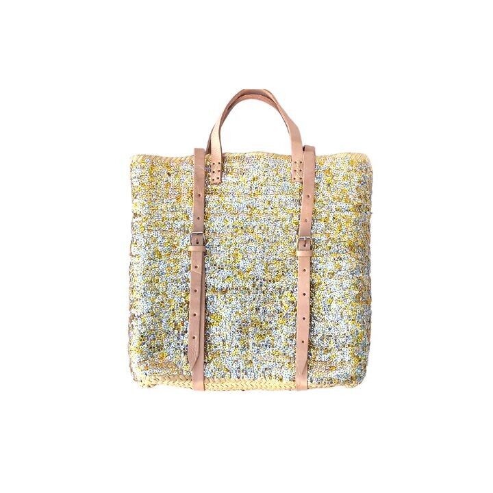 Sac à dos en paille à paillettes dorées et argentées - Sac de plage marocain tissé à la main