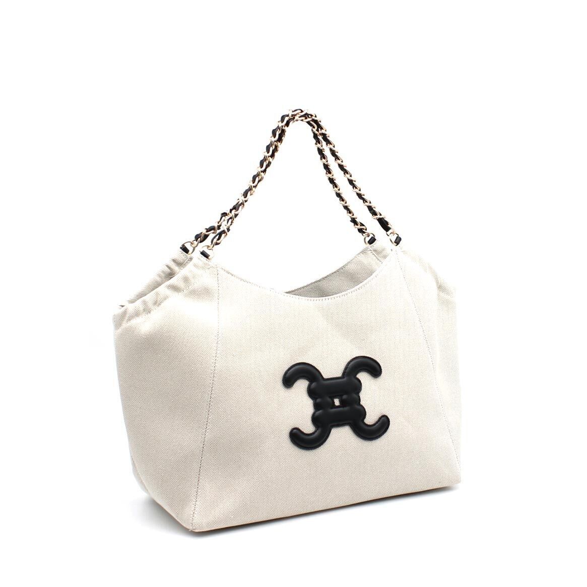 Bolso de hombro de lona de algodón con logo CC y cadena