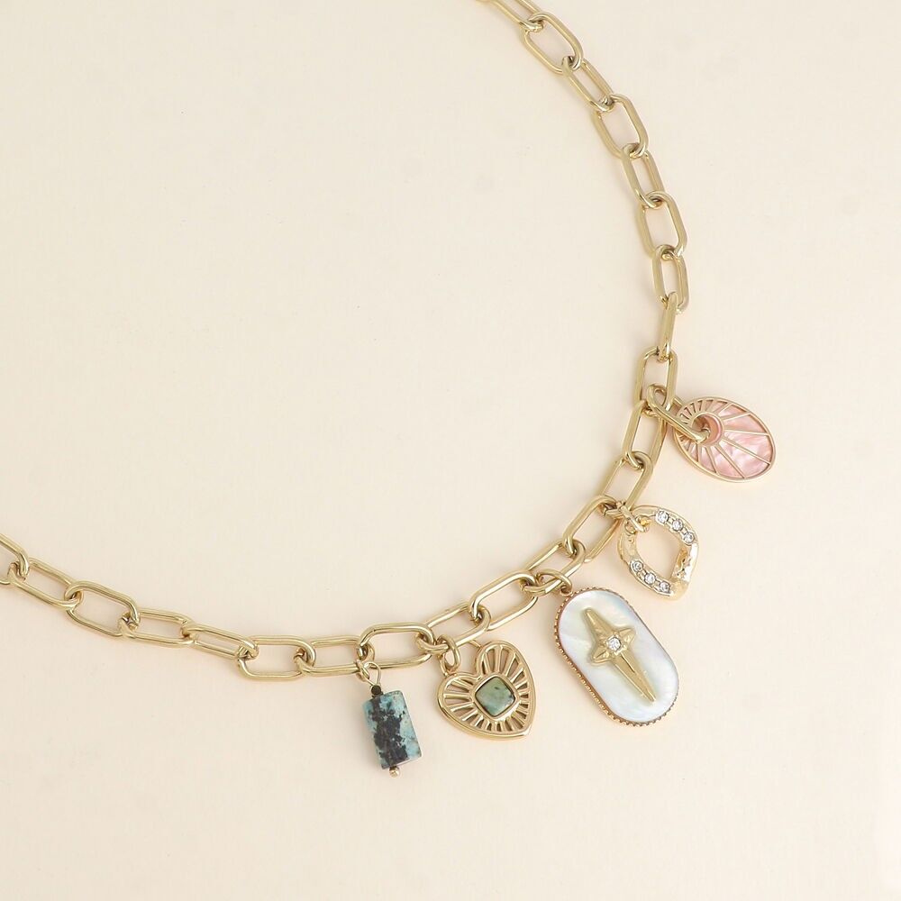 Necklace - charms (natural stones, star, heart)