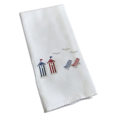 Embroidered tea towel and white beach cotton hand towel