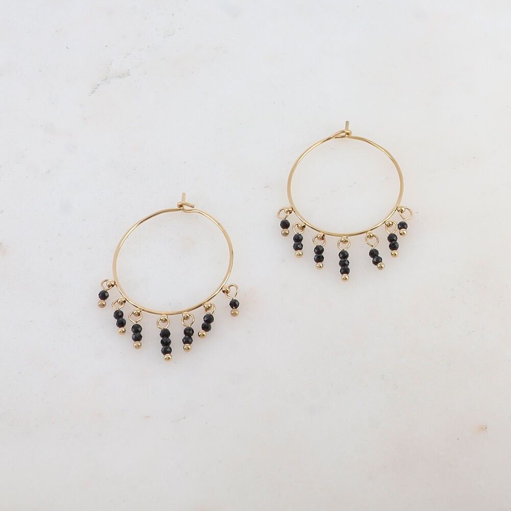 Hoop earrings with natural stones - Onyx