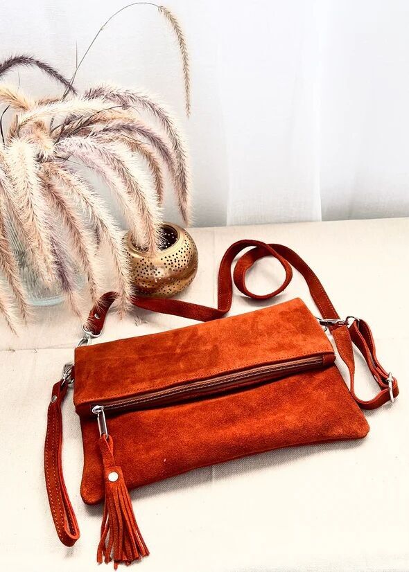 Borsa a tracolla in pelle scamosciata color talpa - Marrakech fatta a mano