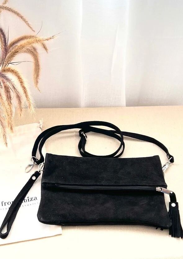 Borsa a tracolla in pelle scamosciata nera - Marrakech fatta a mano