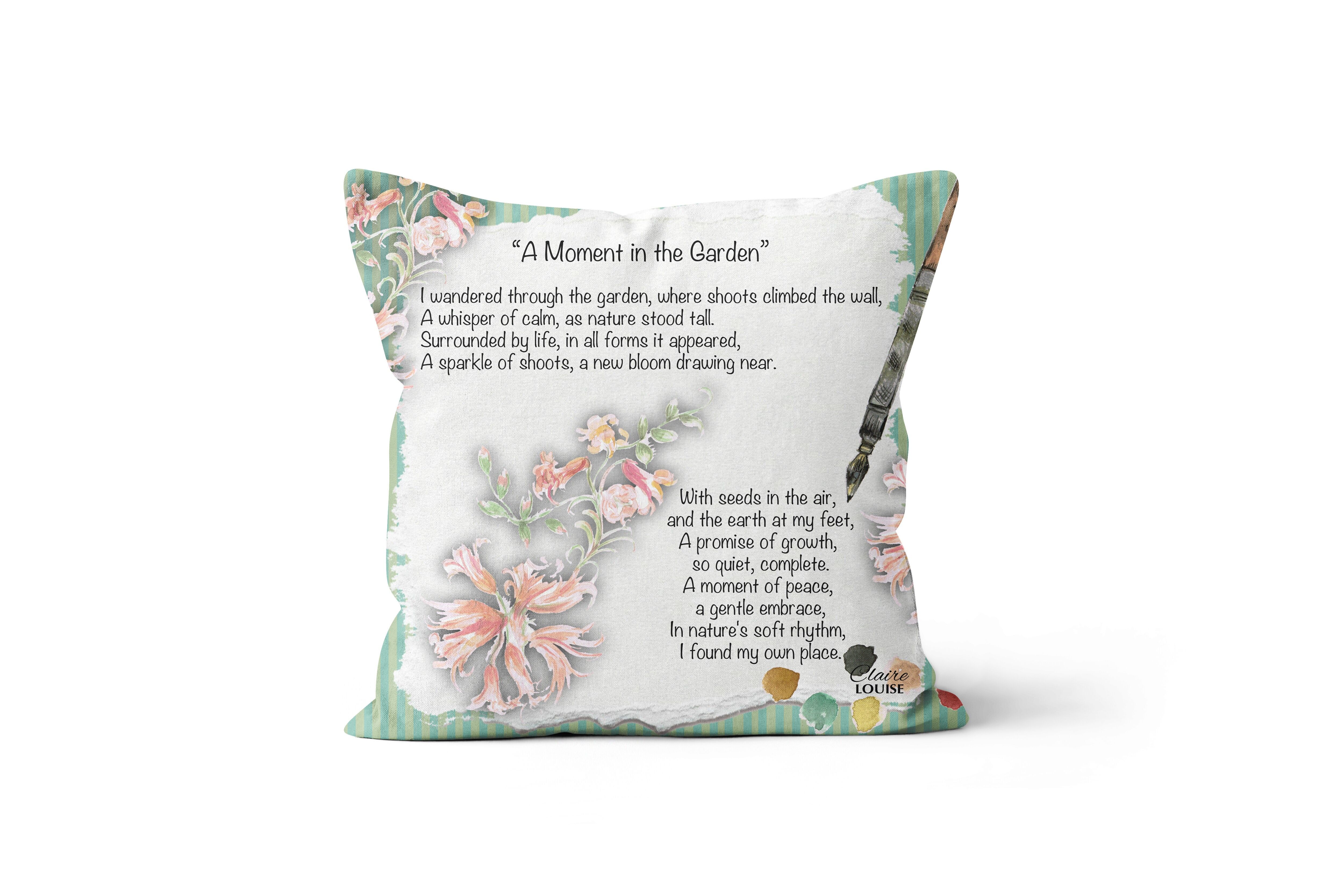 Coussin « Un instant dans le jardin » - Le poème peint