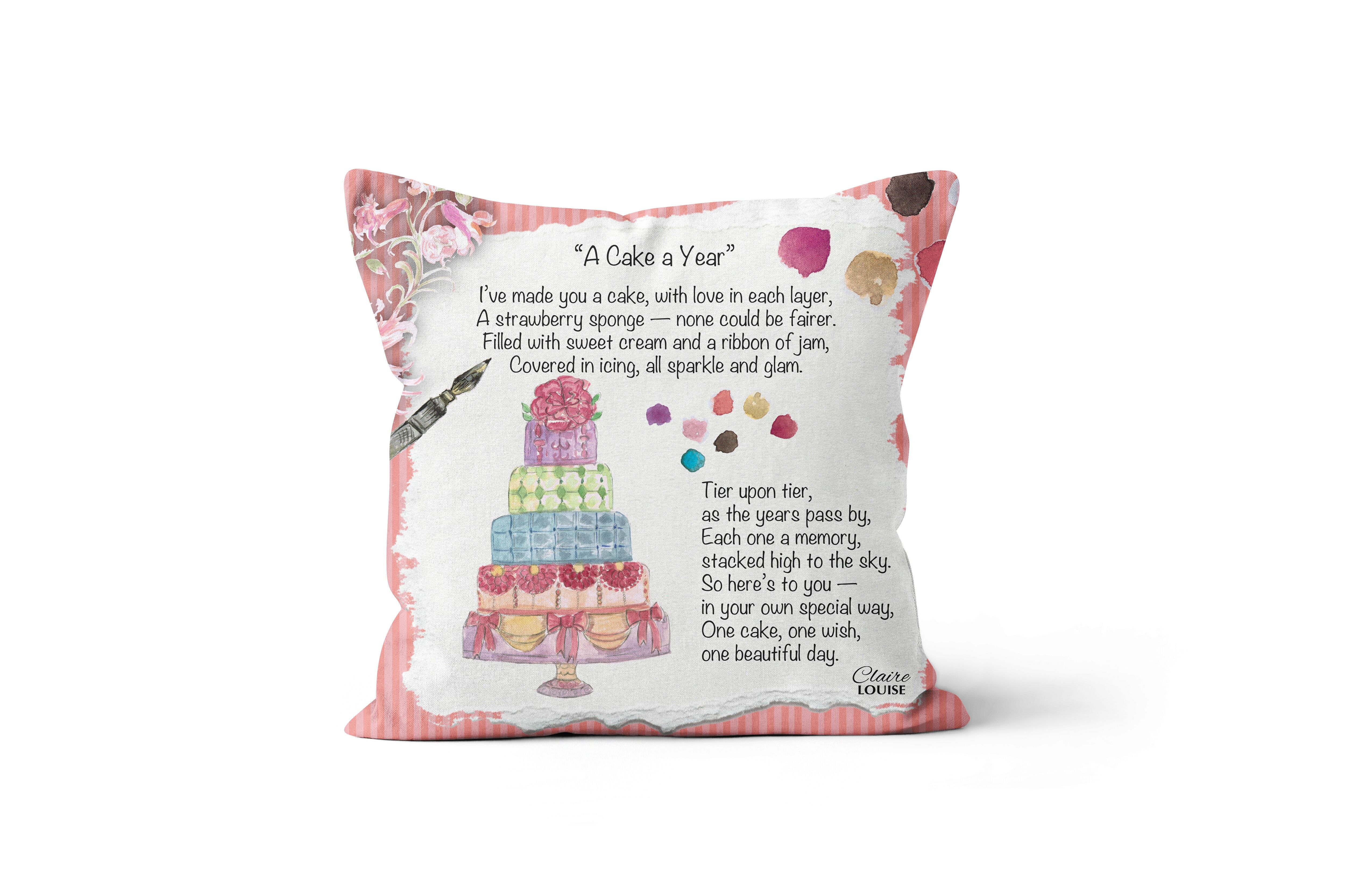 Coussin « Un gâteau par an » - Le poème peint