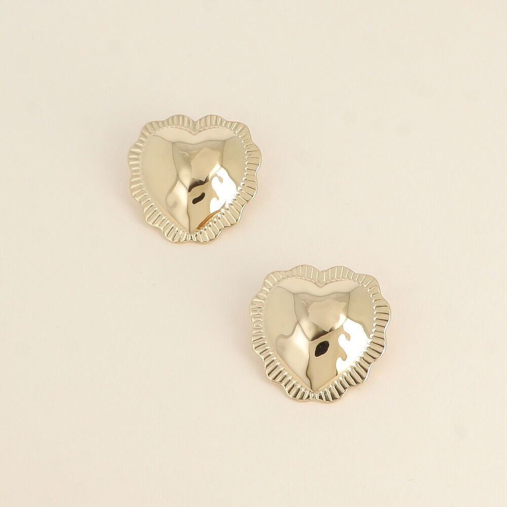 Stud earrings - domed heart shape with striated edges