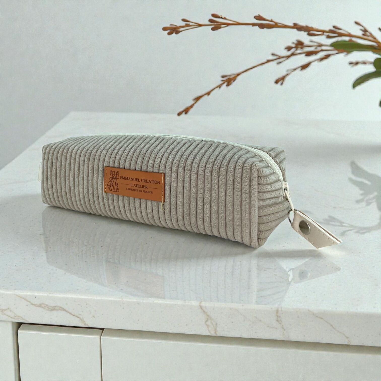 Estuche escolar "Terciopelo con cordón" color topo