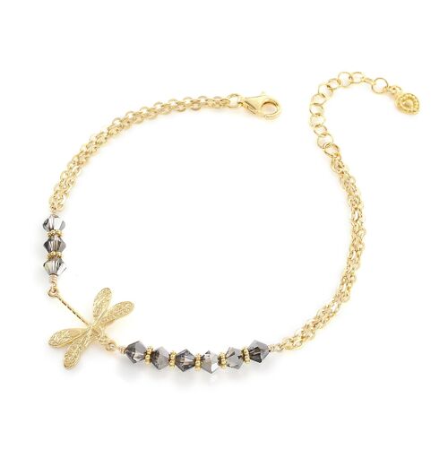 Gold dragonfly bracelet with black diamond Swarovski crystals