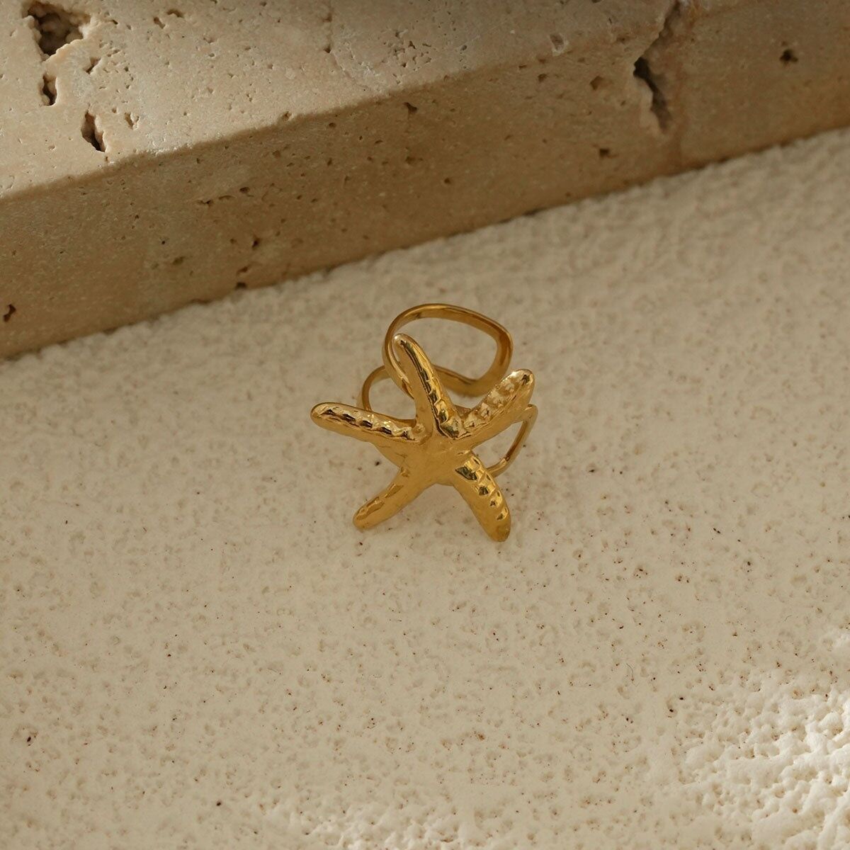 Gold Hammered Starfish Earring