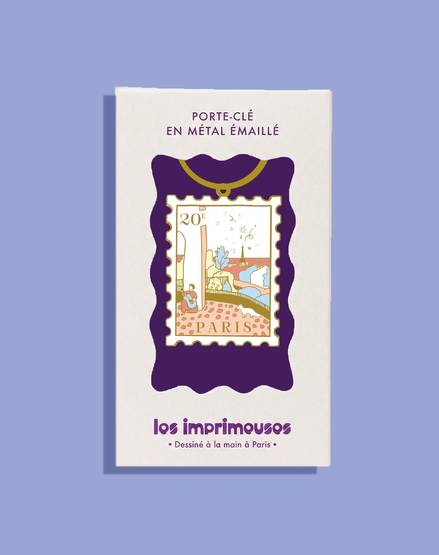 Schlüsselanhänger mit Briefmarke aus dem 20. Pariser Arrondissement – ​​Unter dem Himmel von Belleville