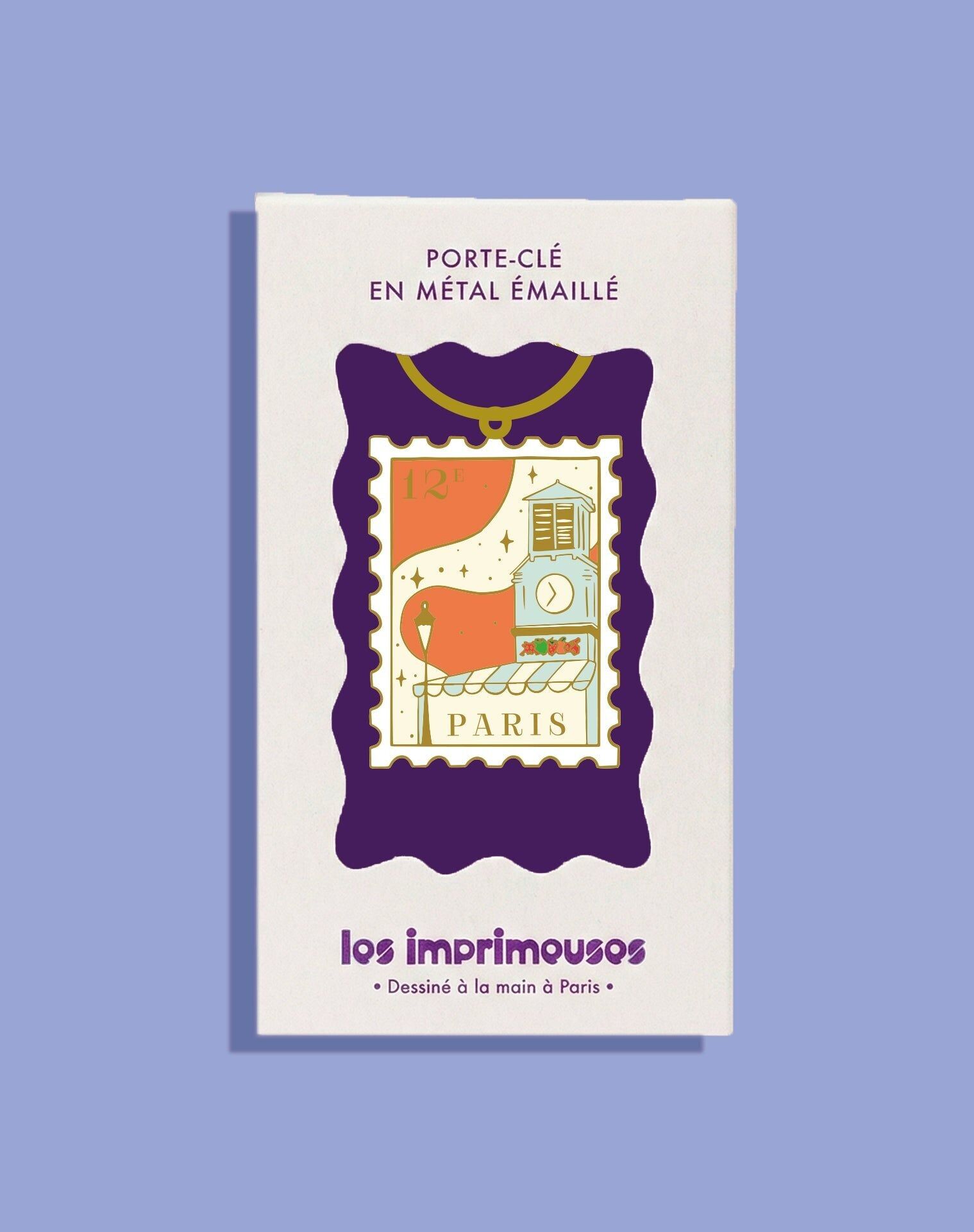 Schlüsselanhänger mit Briefmarke aus dem 12. Arrondissement von Paris – Unter dem Aligre-Himmel