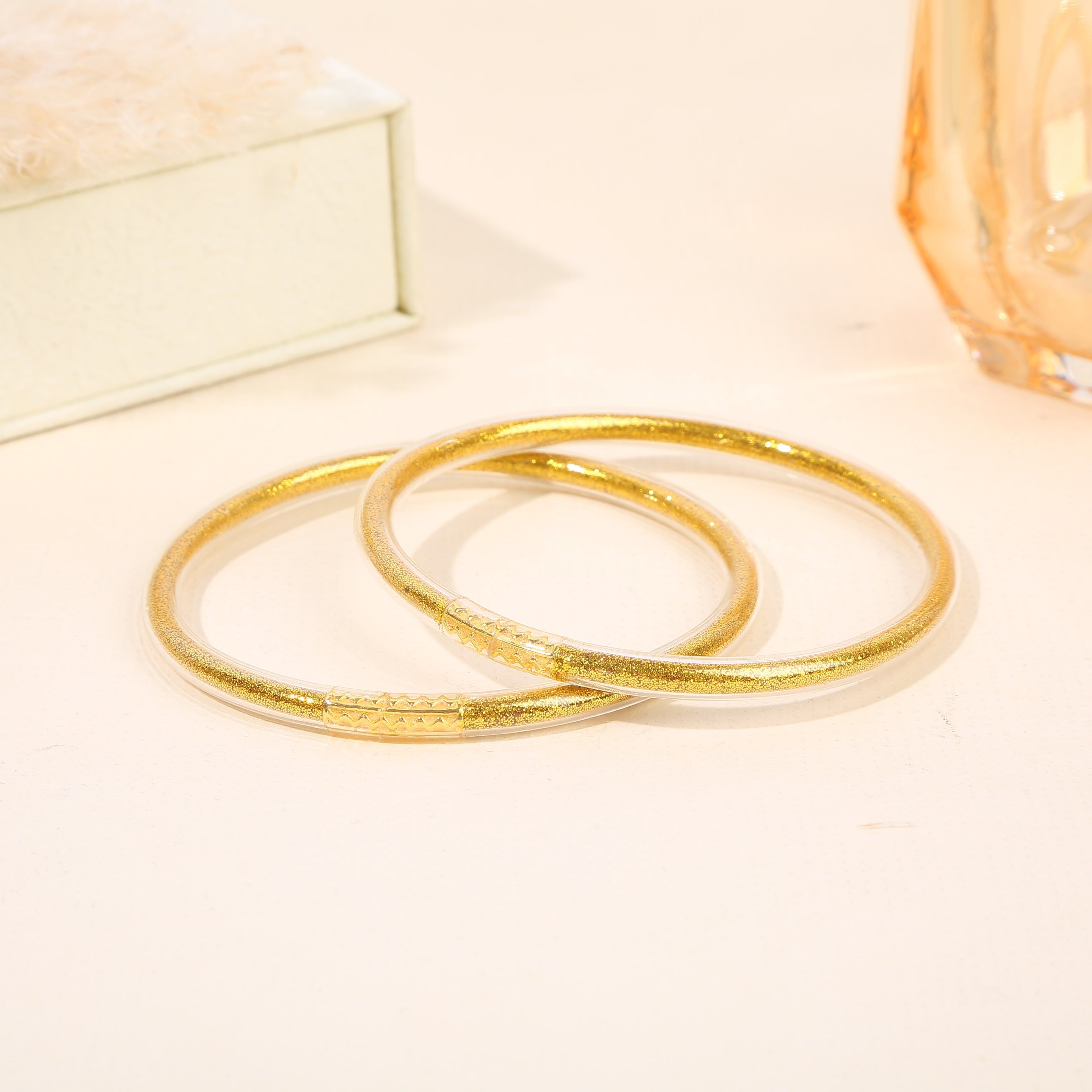 Set of 2 gold-plated imitation Buddhist bangle bracelets