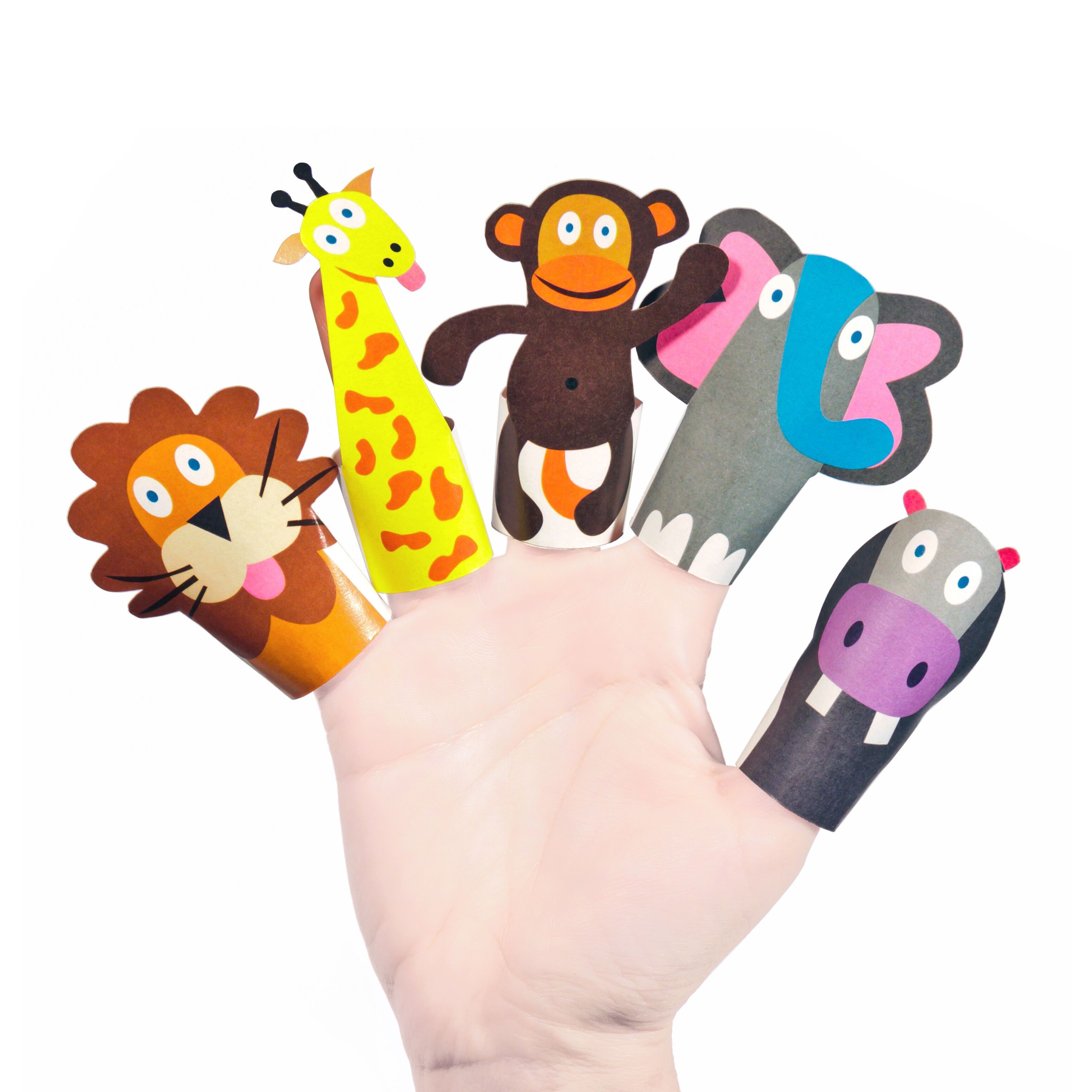 Marionetas de papel para dedos de animales de la selva
