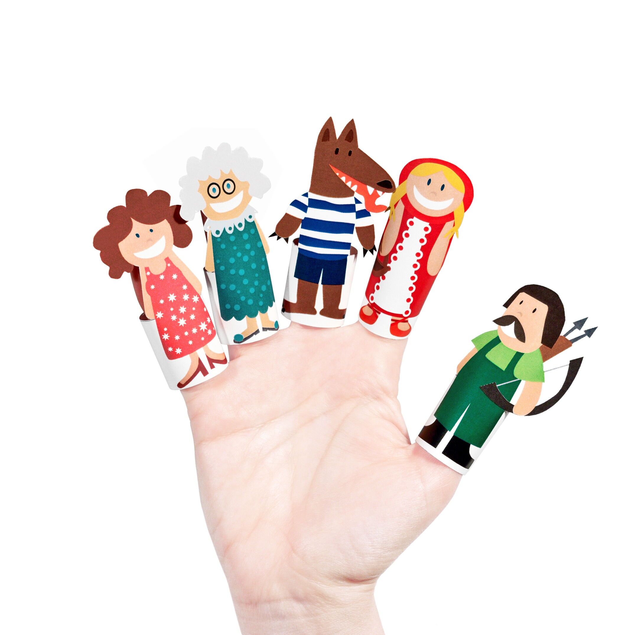 Marionetas de dedo de papel de Caperucita Roja