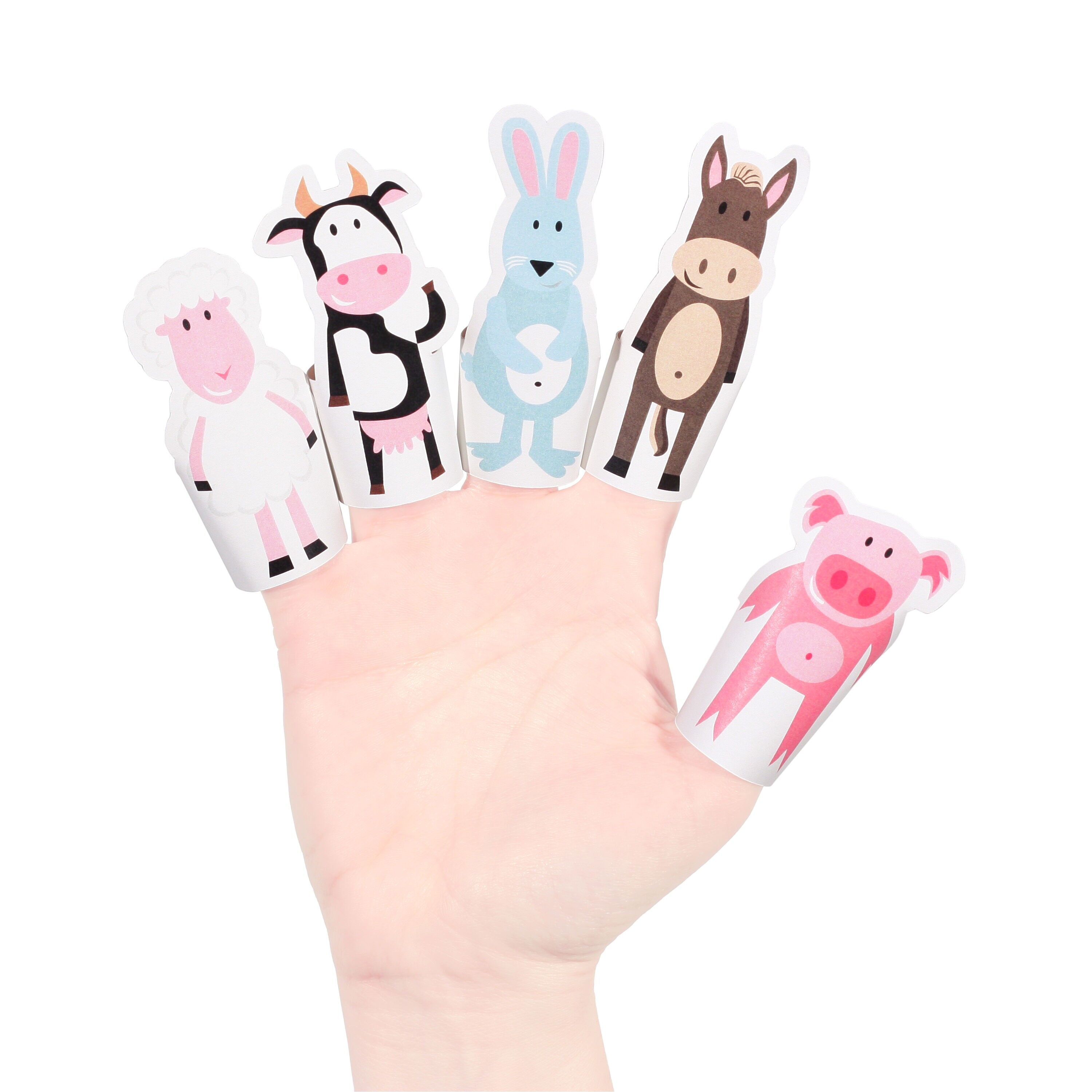 Marionetas de dedo de papel de animales de granja
